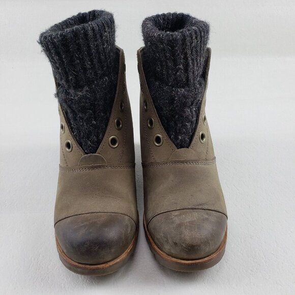 Sorel Joanie Sweater Wedge Boot Women 7.5 Brown Leather Ankle Pull On Waterproof - Picture 4 of 12